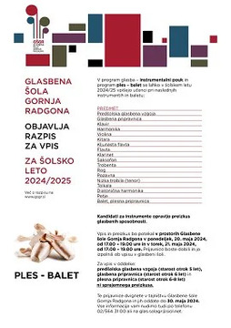 Obvestilo - Glasbena šola Gornja Radgona objavlja razpis za vpis za šolsko leto 2024-2025